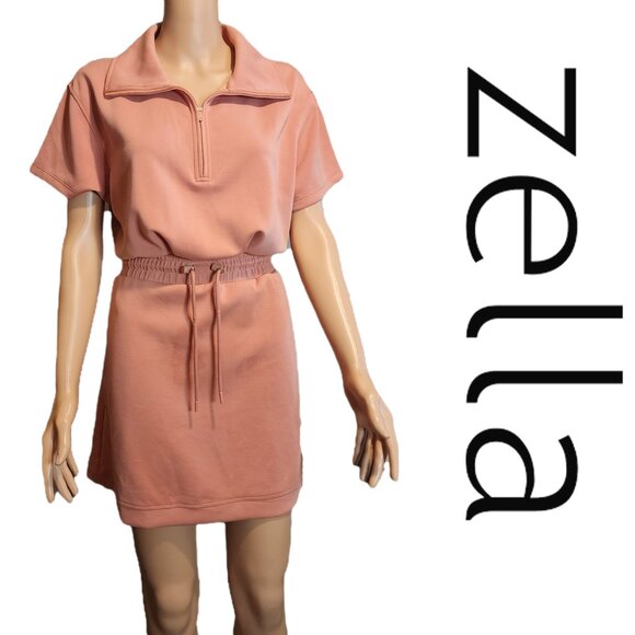 Zella Ultrasoft Knit Quarter Zip Dress Watermarks from Spot cleaning Pink Small - Picture 1 of 9